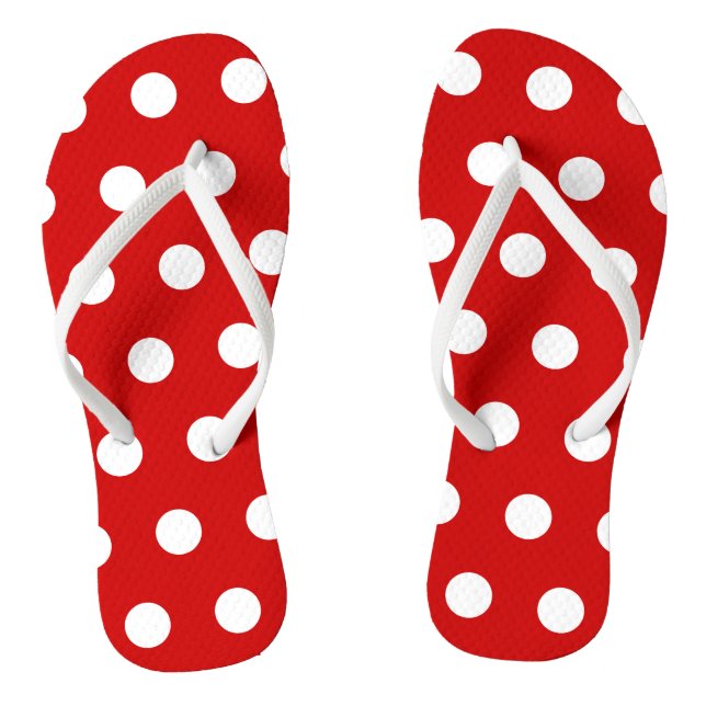 Chanclas Flip Flops de puntos de polka roja y blanca (Plantilla)
