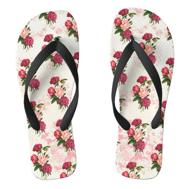 Chanclas Flip Flops de rosas rosadas de Shabby (Plantilla)