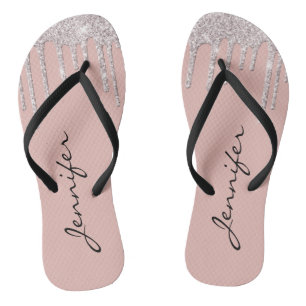 Chanclas Flip Flops de Rubor rosa Purpurina personalizado