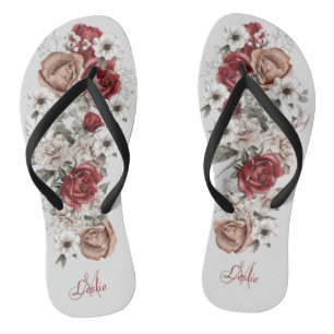 Chanclas Flip Flops de Rubor y rosas blancas de Borgoña