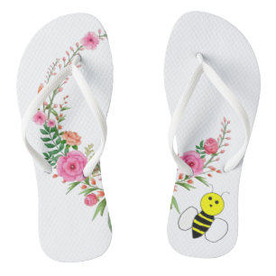 Chanclas Flip Flops Floral Bumblebee Fun
