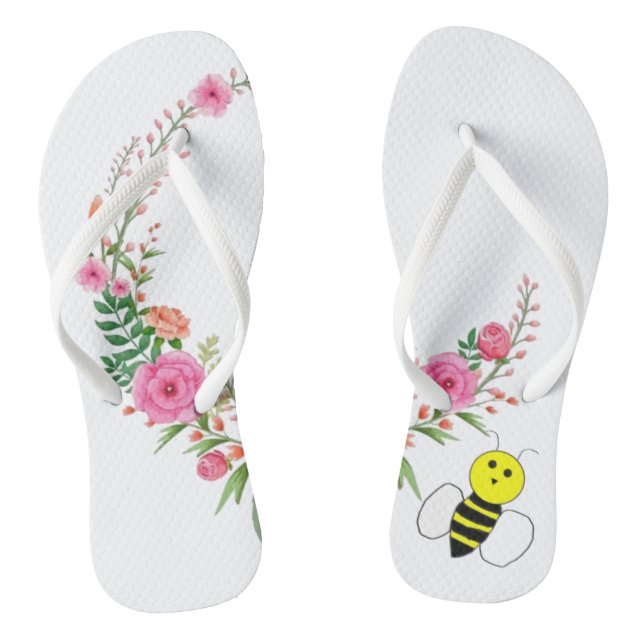 Chanclas Flip Flops Floral Bumblebee Fun (Plantilla)