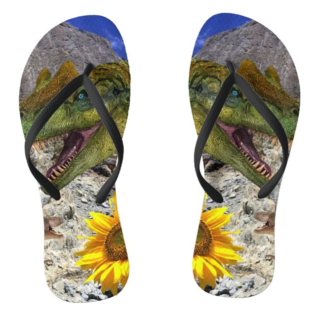 Chanclas Flip Flops floral de girasol dinosaurio (Plantilla)