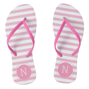 Chanclas Flip flops monogramado de rayas rosadas y blancas