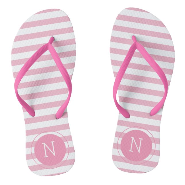Chanclas Flip flops monogramado de rayas rosadas y blancas (Plantilla)