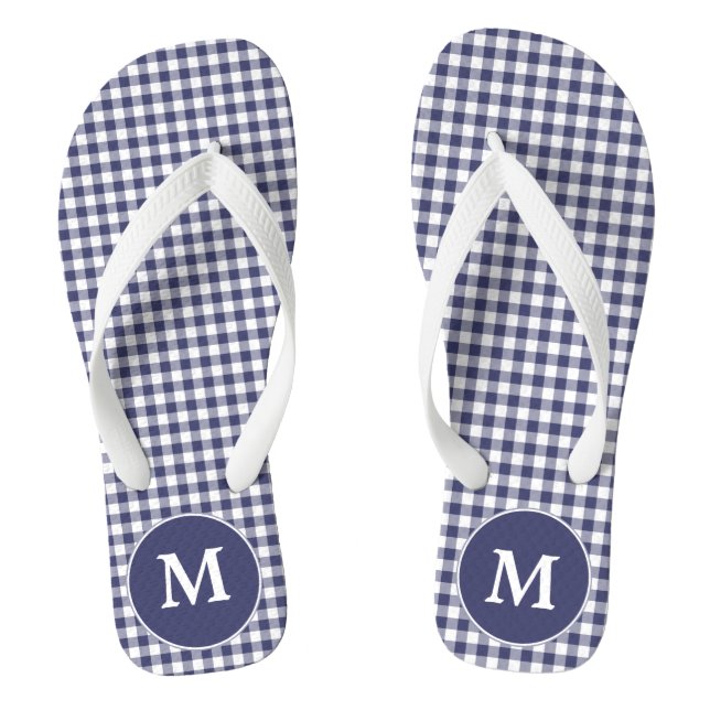 Chanclas Flip-flops monogramados de Navy Blue Gingham (Plantilla)