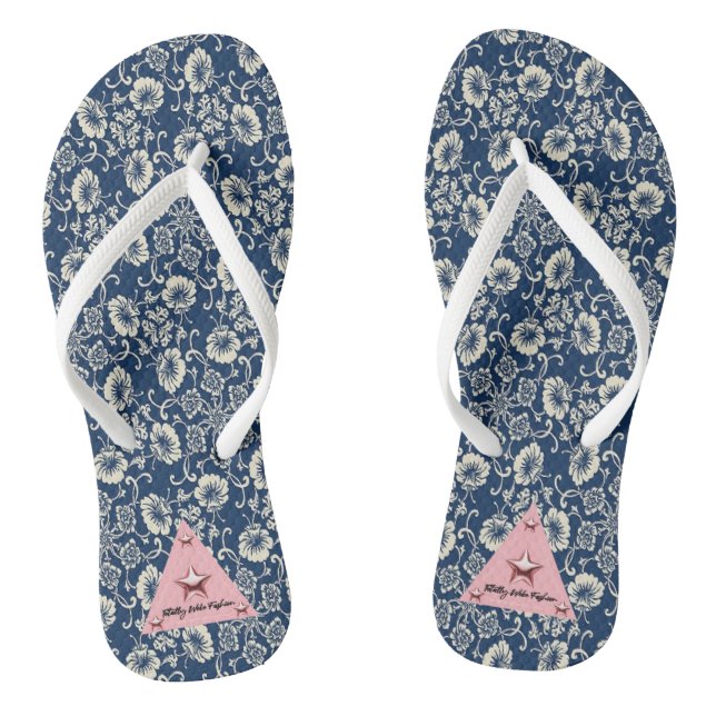 Chanclas Flip Flops para adultos de flor blanca y azul muje (Plantilla)