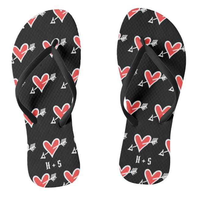 Chanclas Flip Flops personalizado de corazón de amor negro  (Plantilla)