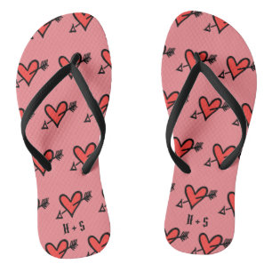 Chanclas Flip Flops personalizado de corazón de amor negro 