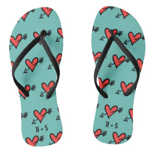 Chanclas Flip Flops personalizado de corazón de amor negro 