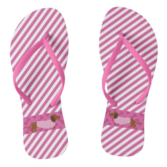 Chanclas Flip Flops rosa y blanco de Dachshund (Plantilla)