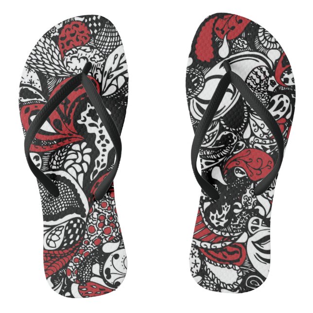 Chanclas Flips-flopes rojos y negros elegantes de Paisley (Plantilla)