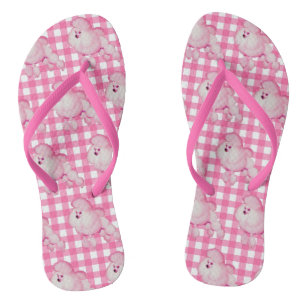 Chanclas Flips-flopes rosados retros del caniche y de la