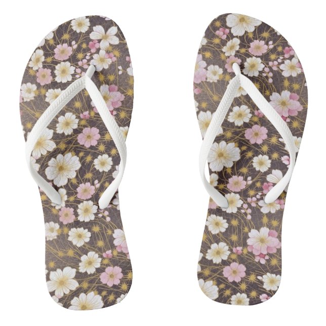 Chanclas Flor cosmológica rosa y blanca (Plantilla)