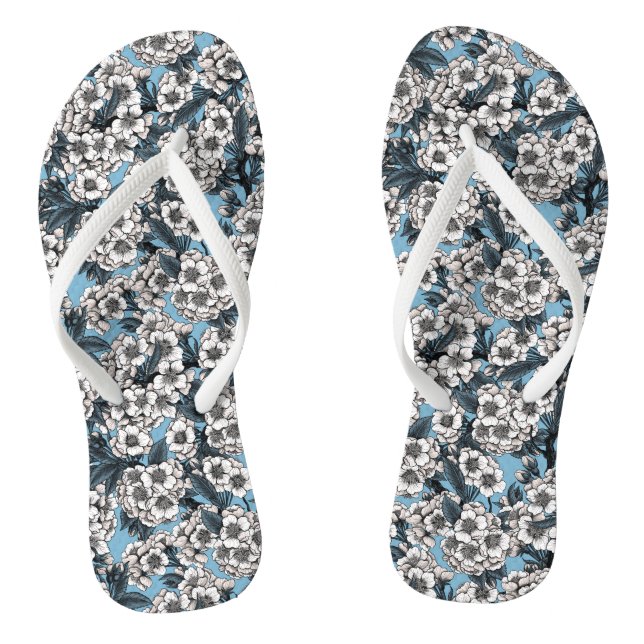 Chanclas Flor de cerezo en blanco y azul (Plantilla)