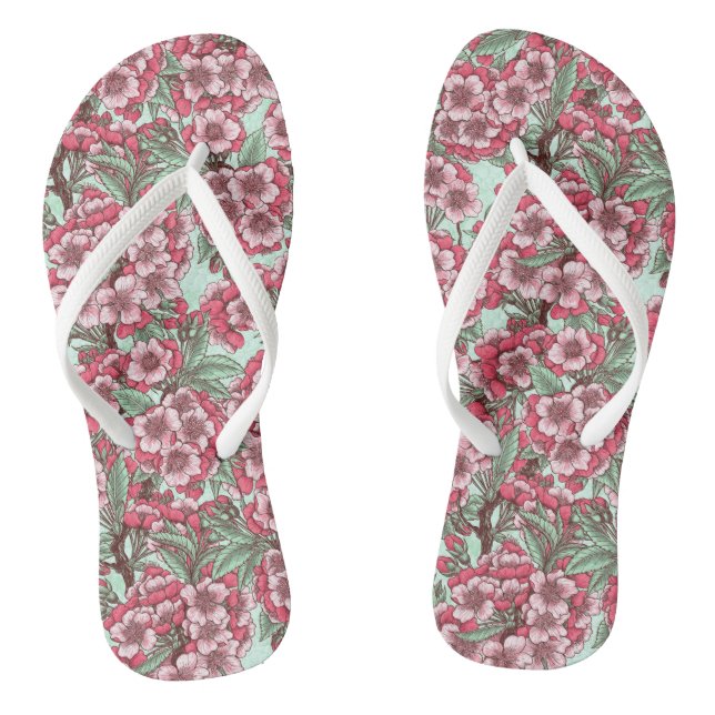 Chanclas Flor de cerezo en rosa y menta (Plantilla)
