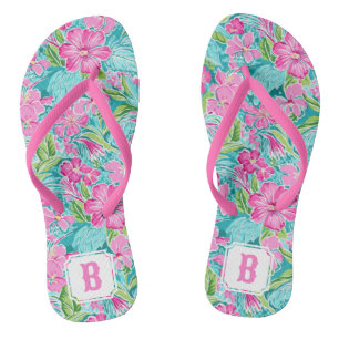 Chanclas Flor de Hibiscus Tropical Preppy   Monograma