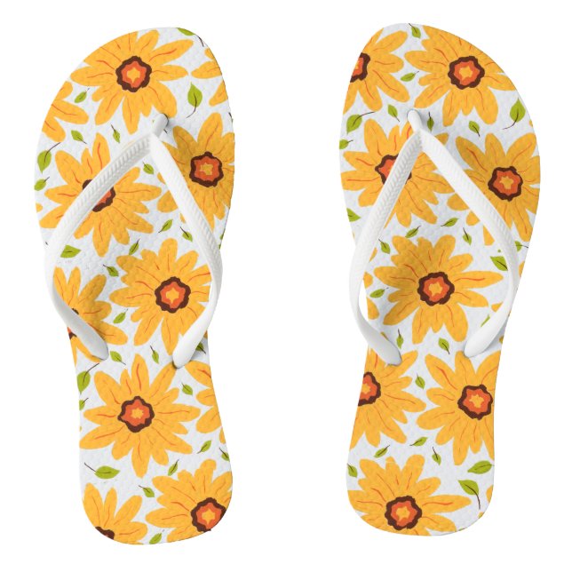 Chanclas Flor de margarita amarillo pálido en blanco (Plantilla)