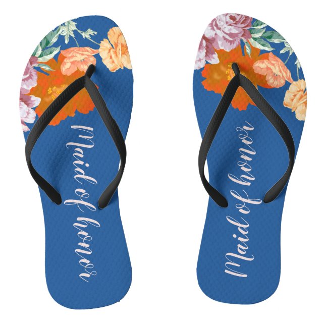 Chanclas Flor de peonía algo Boda azul doncella de honor (Plantilla)
