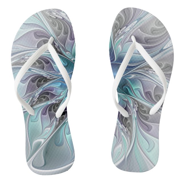 Chanclas Flor Fractal Moderna Con Azul (Plantilla)