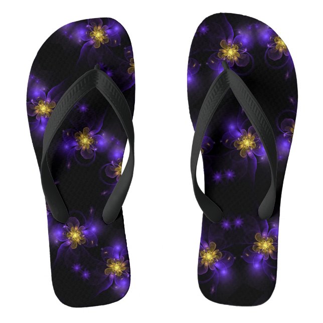 Chanclas Flor fractal púrpura centrada en el oro (Plantilla)