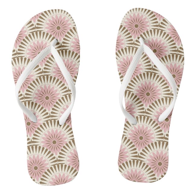 Chanclas Flor retro del amanecer - rosa y marrón (Plantilla)