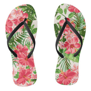 Chanclas Flor rosa Hibiscus deja la luz fondo FlipF