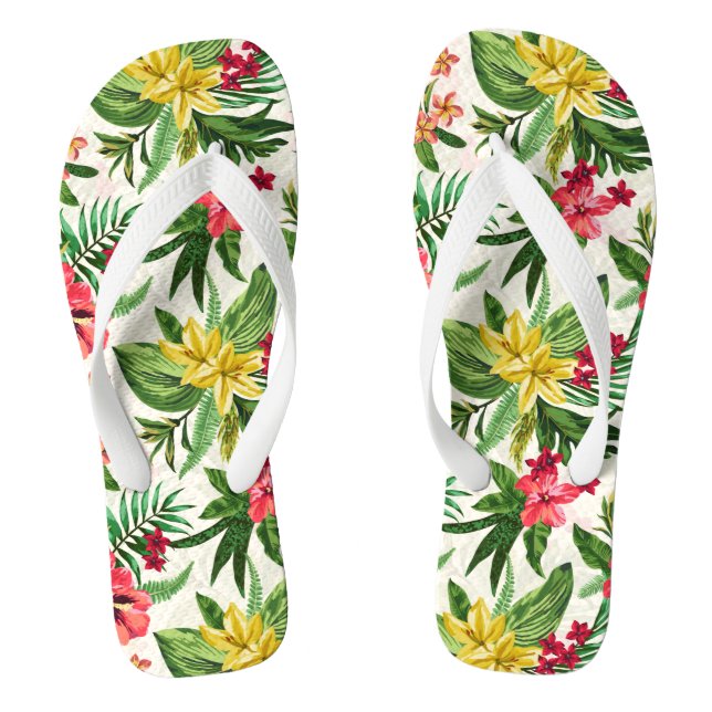 Chanclas Flor tropical amarilla verde (Plantilla)