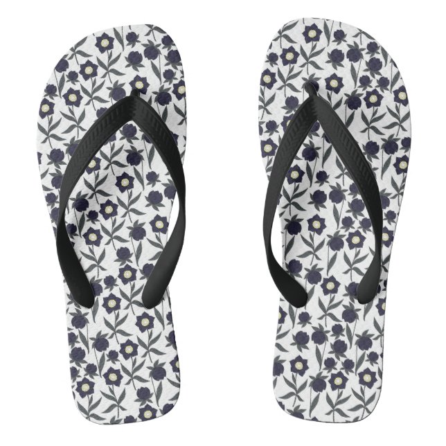 Chanclas Floral Blanco Y Negro (Plantilla)