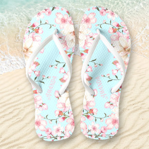Chanclas Floral Cerezo Blossom Nombre Flip Azul Rosa