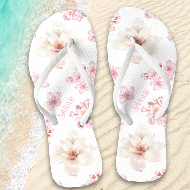 Chanclas Floral Cerezo Blossom Pink Flip Name Flops (Floral Cherry Blossom Pink Flip Name Flops Flip Flops)