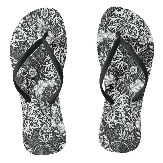 Chanclas Floral de algas marinas de Art Nouveau, negro y bl (Plantilla)