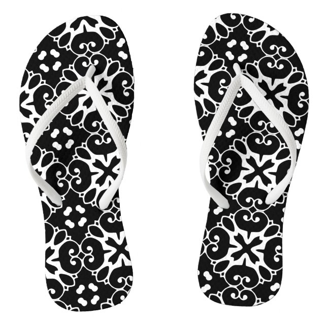 Chanclas Floral gráfica moderna en blanco y negro (Plantilla)