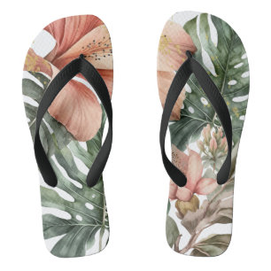 Chanclas Floral Jungla Acuarela Durazno Verde Dorado Splash