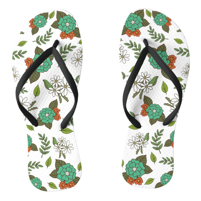 Chanclas Floral Retro Blanco y Verde (Plantilla)
