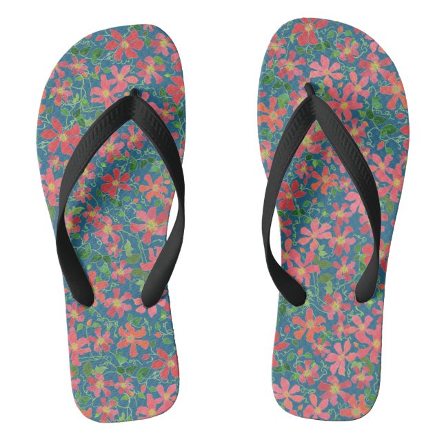 Chanclas Floral rosa, roja, Naranja clematis sobre azul pro (Plantilla)