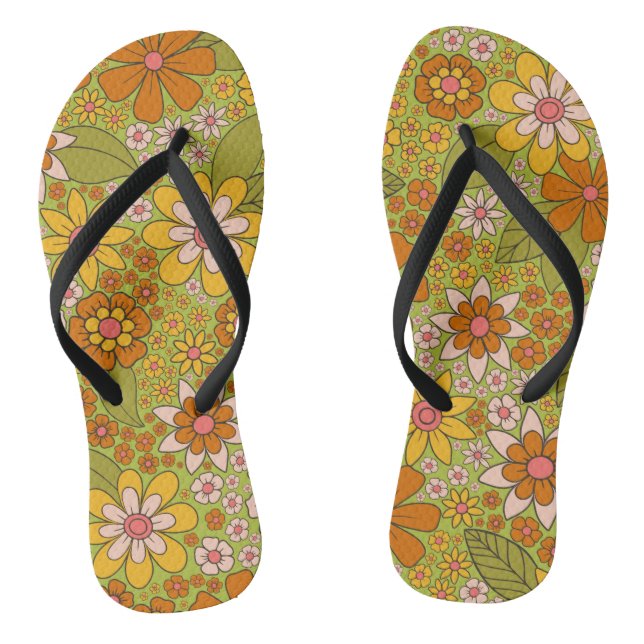 Chanclas Floral verde y Naranja de los años 1960 y 1970 (Plantilla)