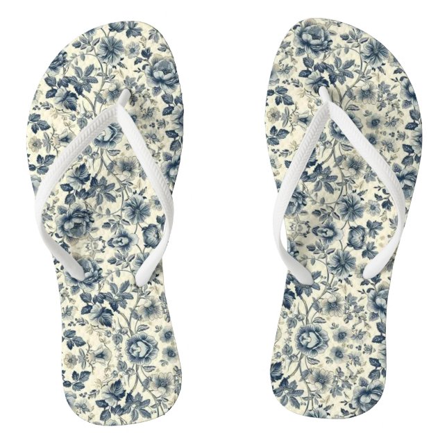 Chanclas Floral Victoriano Flores Azules y Beiges (Plantilla)