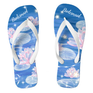 Chanclas Floral Waterlily Azul Boda Blanco Bridesmaid Fli
