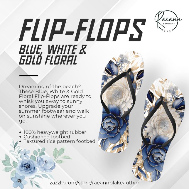 Chanclas Florales Azul, Blanco y Dorado (Subido por el creador)