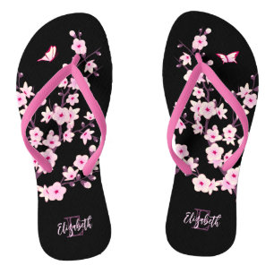Chanclas Florales Flores de cerezo Color Negro Rosa Monogra