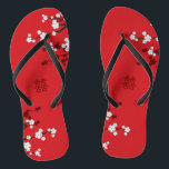 Chanclas Florecimiento de cerezos y doble felicidad Boda ch<br><div class="desc">Flores De Cerezo Blanco O Primavera De Sakura En Rojo Con Doble Felicidad Moderna Boda Chino Flip Flops. Flores orientales de cerezo rojas y blancas o sakura con doble símbolo de felicidad. Un diseño boda de temática asiática elegante y romántico, moderno y elegante. Las flores de cerezo florecen en primavera...</div>