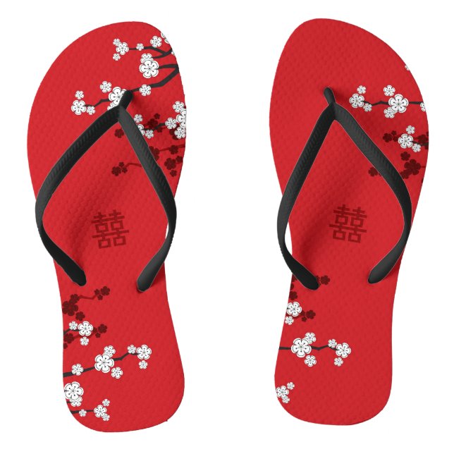 Chanclas Florecimiento de cerezos y doble felicidad Boda ch (Plantilla)