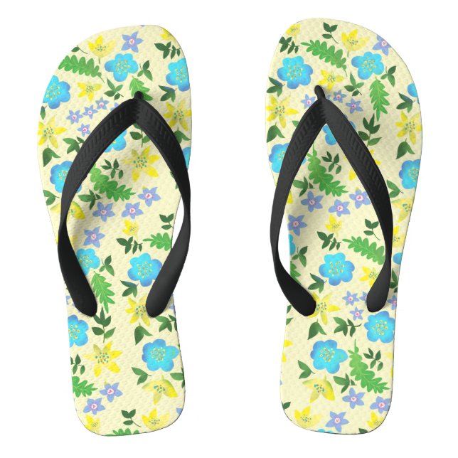 Chanclas flores amarillas y azules (Plantilla)