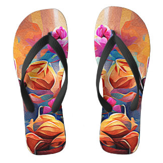 Chanclas Flores azules rojas Naranja de arte Abstracto flor