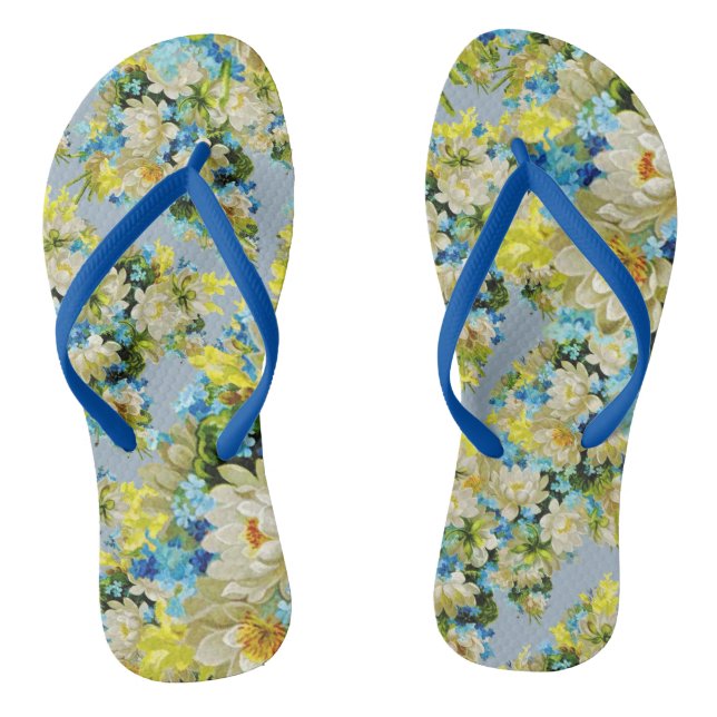 Chanclas Flores azules y flores de primavera (Plantilla)