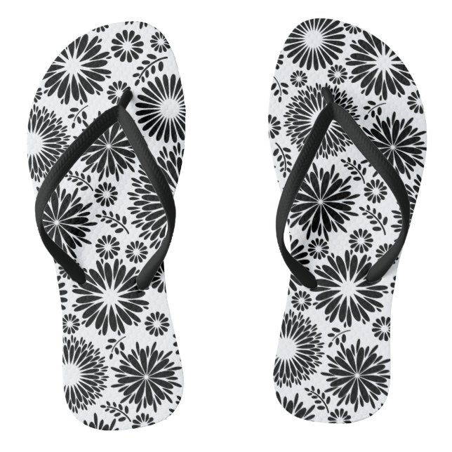 Chanclas Flores Boho Patrón floral vectorial negro y blanco (Plantilla)