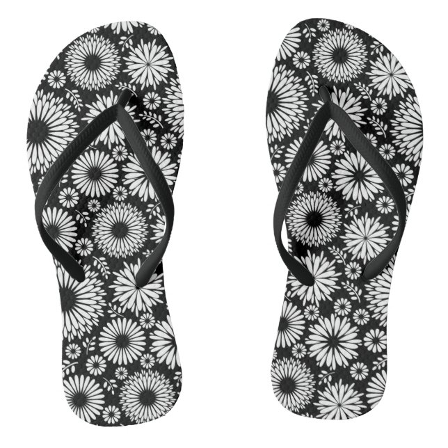 Chanclas Flores Boho Patrón floral vectorial negro y blanco (Plantilla)