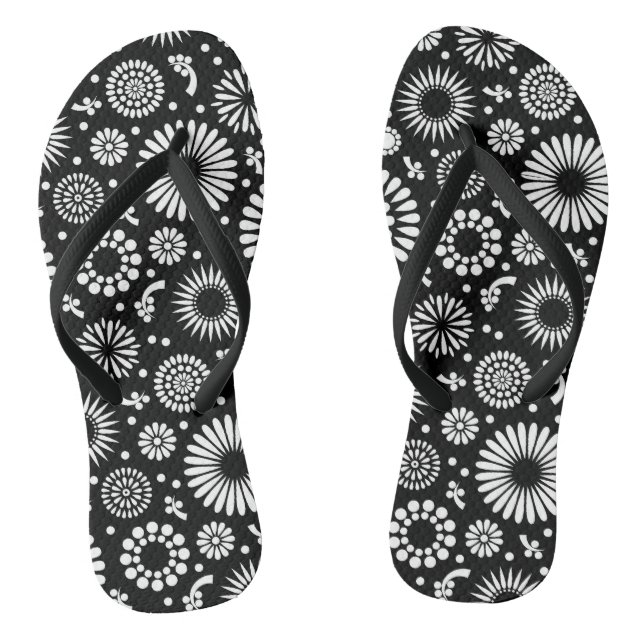 Chanclas Flores Boho Patrón floral vectorial negro y blanco (Plantilla)
