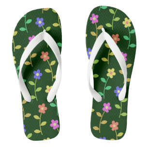 Chanclas Flores Coloridas, Patrón Floral, Follaje, Boho